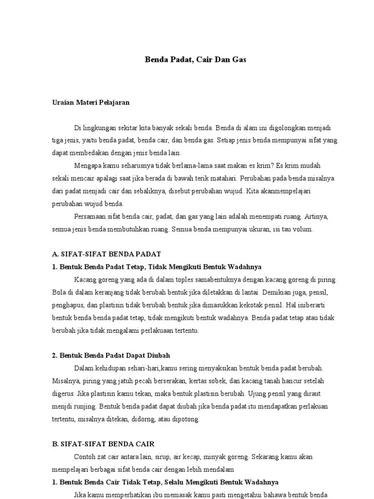 Benda Padat, Cair Dan Gas | PDF