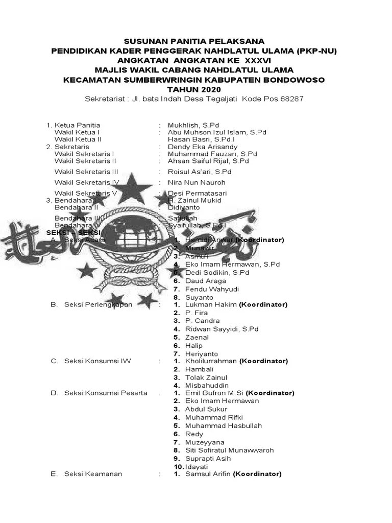 Susunan Panitia PKPNU Ke XXXVI | PDF