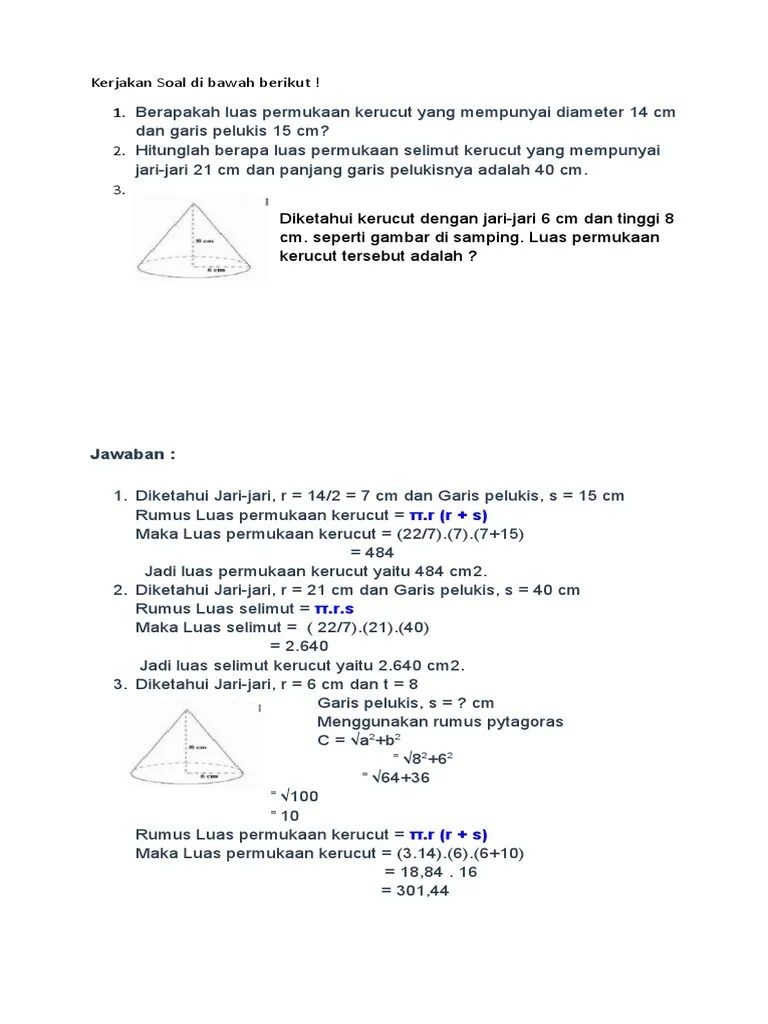 Contoh Soal Luas Permukaan Kerucut | PDF