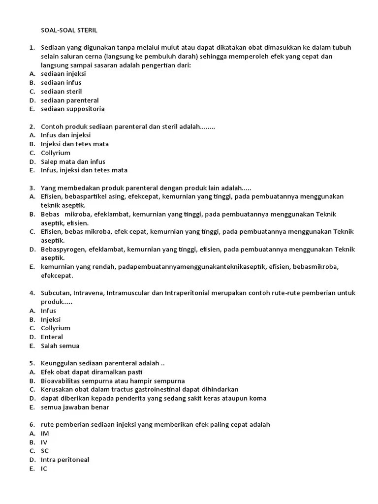 Soal Latihan Steril 2020 | PDF