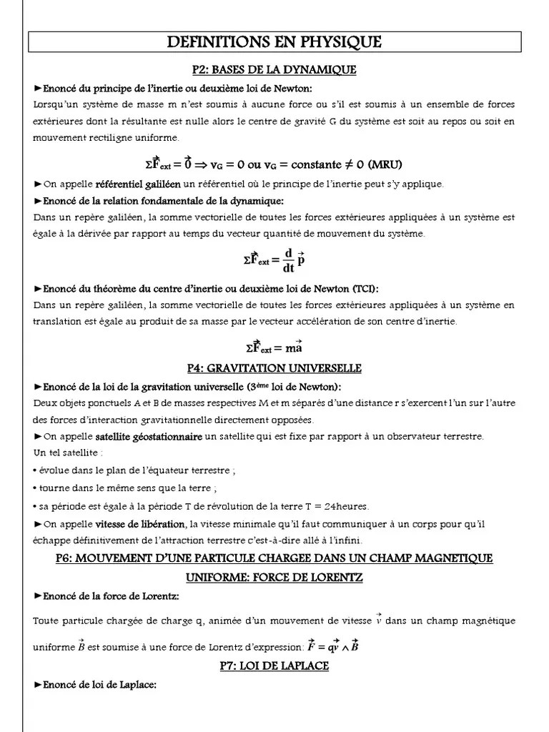 Definitions en Physique | PDF | Noyau atomique | Lois du mouvement de Newton