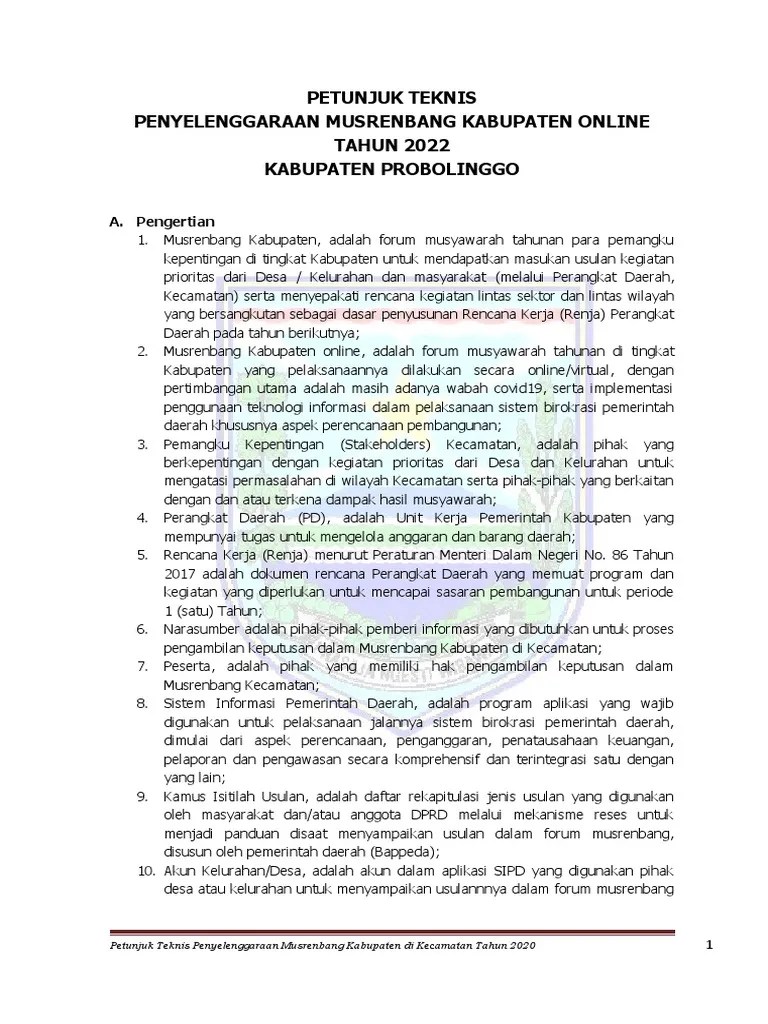 Juknis Musrenbang Online 2022 | PDF