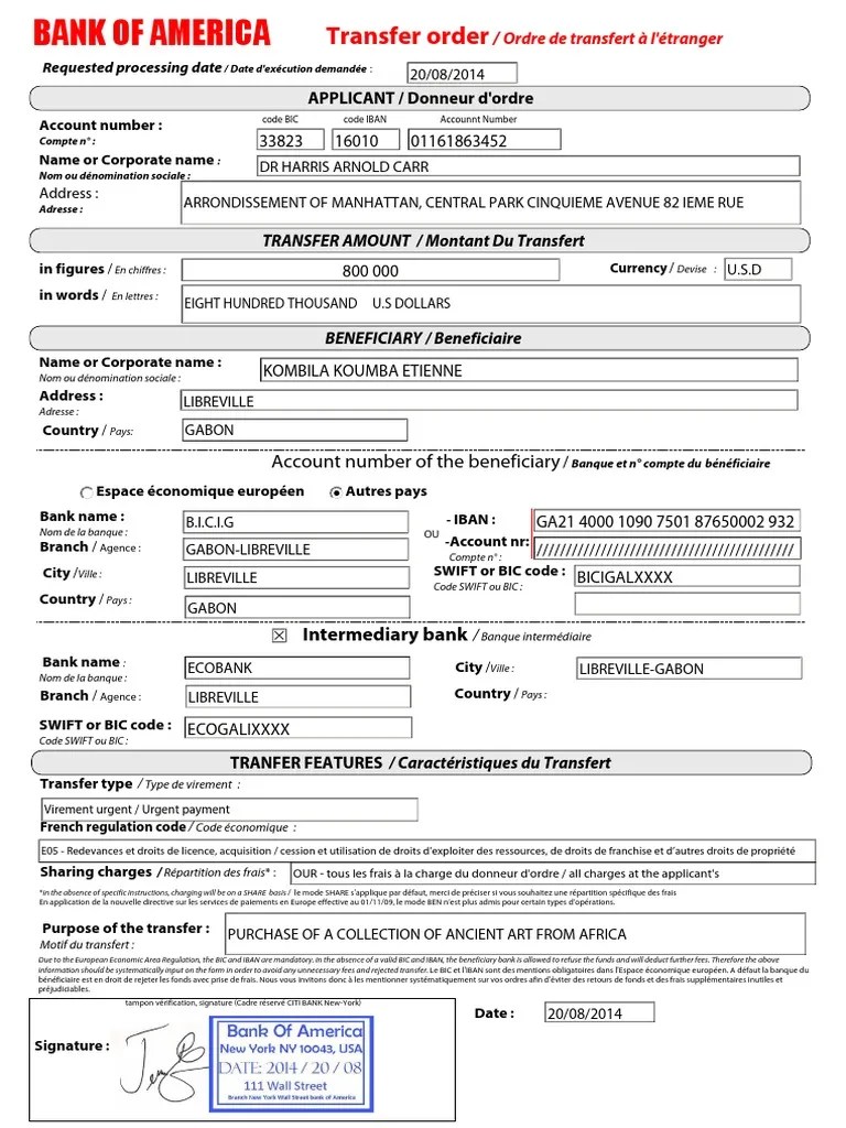 Nouveau Ordre de Virement Bancaire Internationale PDF | PDF | Virement  bancaire | Services (Économie)