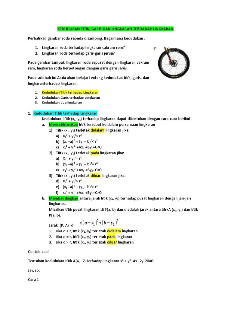Pertemuan 3, Kedudukan Titik, Garis Dan Lingkaran Terhadap Lingkaran | PDF