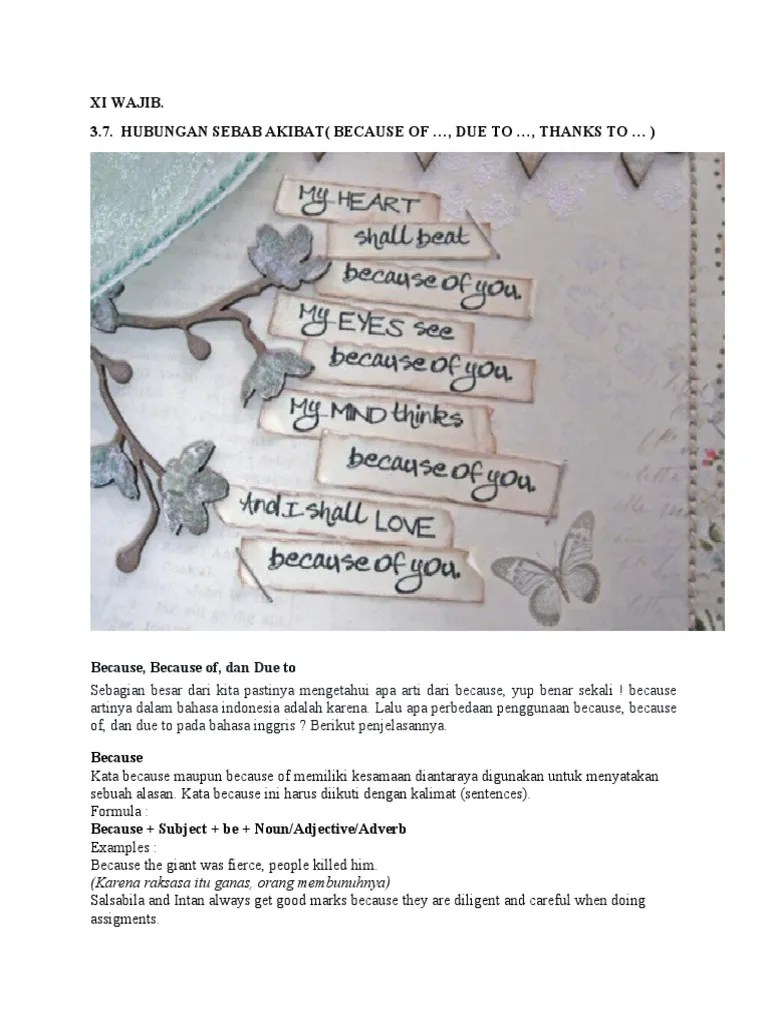 XI WAJIB.3.7 HUBUNGAN SEBAB AKIBAT (BECAUSE OF &hellip;, DUE TO&hellip;, THANKS TO  &hellip; ) Smavv | PDF