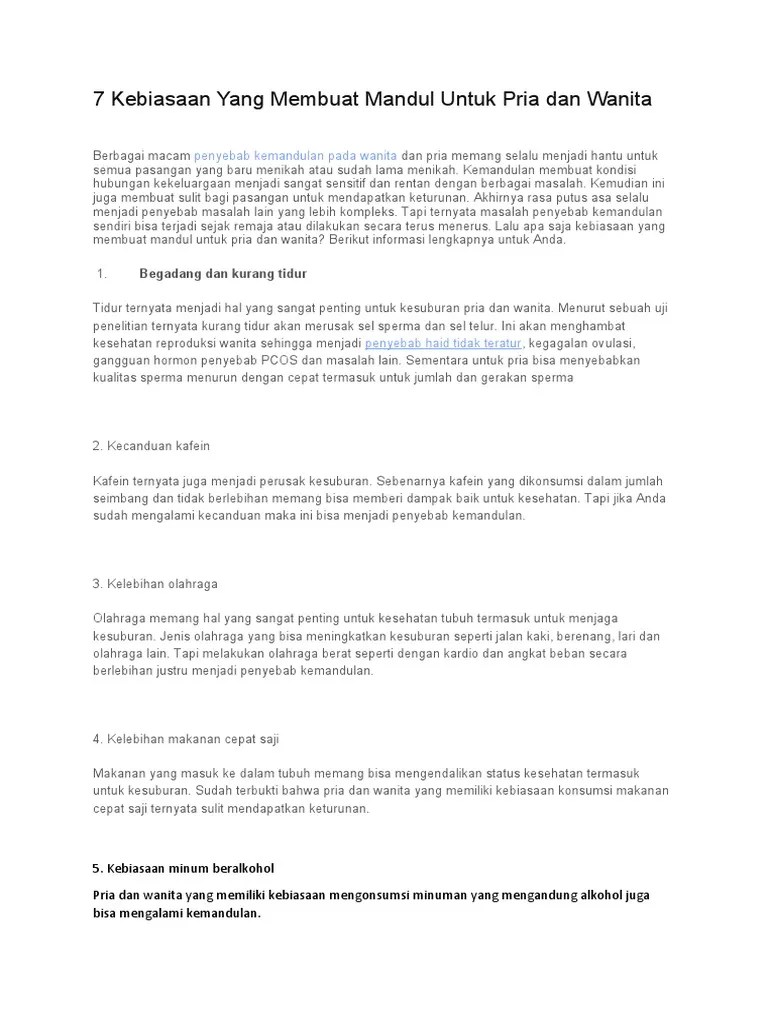 7 Kebiasaan Yang Membuat Mandul Untuk Pria Dan Wanita | PDF