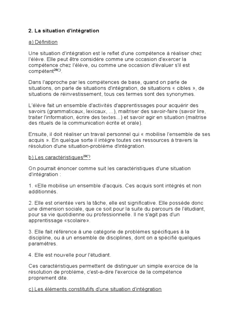 Définition de Situation D&rsquo;intégration | PDF | Compétence (Ressources  humaines) | Cognition