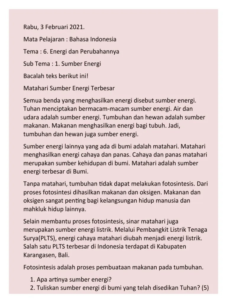 Tugas 1 - Tema 6 - B. Indo - KD 3.2 - Rabu, 3 Feberuari 2021 | PDF