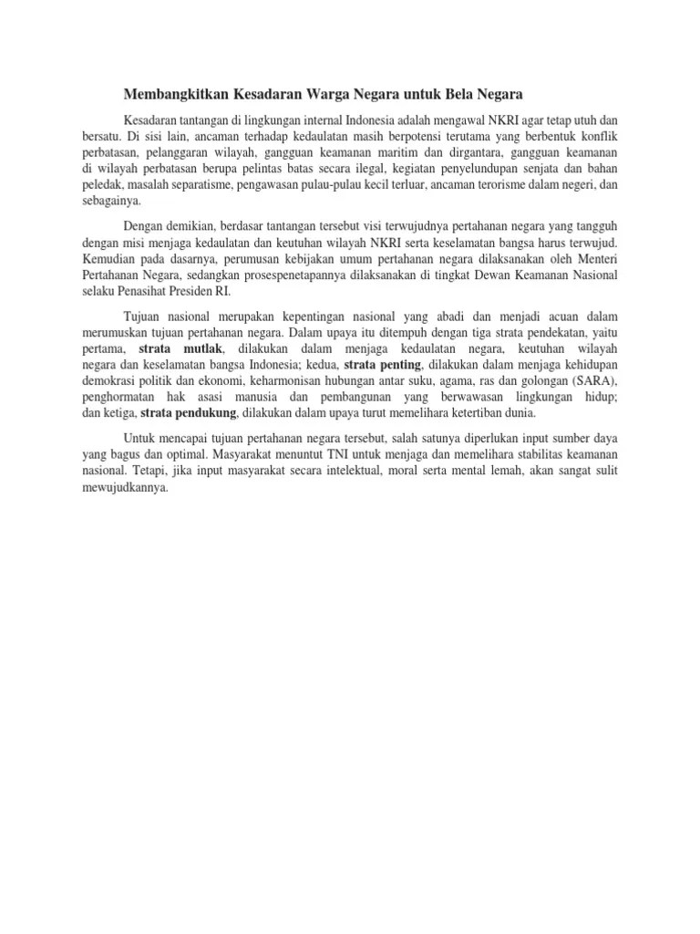 Membangkitkan Kesadaran Warga Negara Untuk Bela Negara | PDF