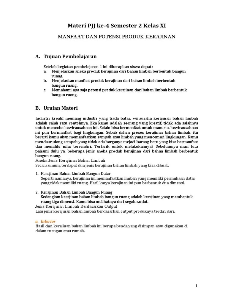 Materi PJJ Ke - 4 XI - PKWU - Kerajinan - KD 3.7 - Finaledit | PDF