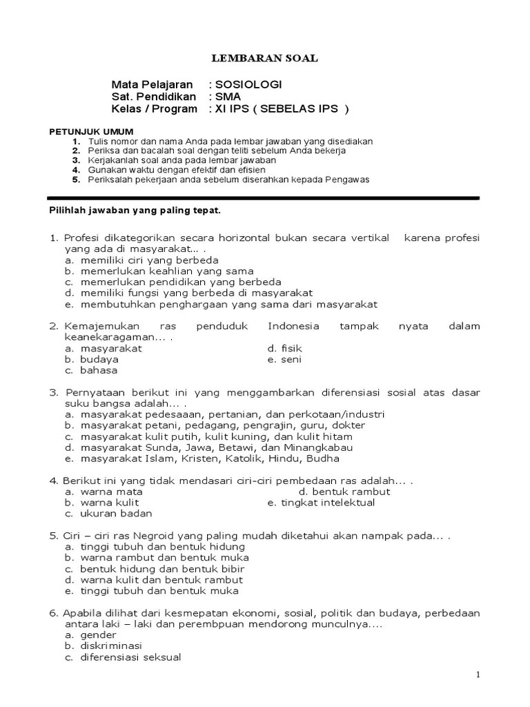 Soal Sosiologi Xi - 4 | PDF