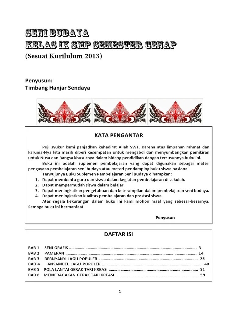 Soal Seni Budaya KLS 9 Sem 2 Tp. 20 - 21 | PDF