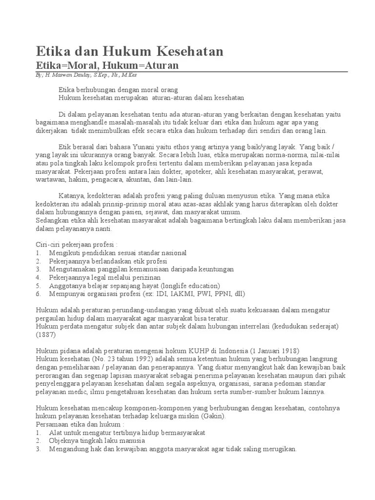 Etika Dan Hukum Kesehatan | PDF
