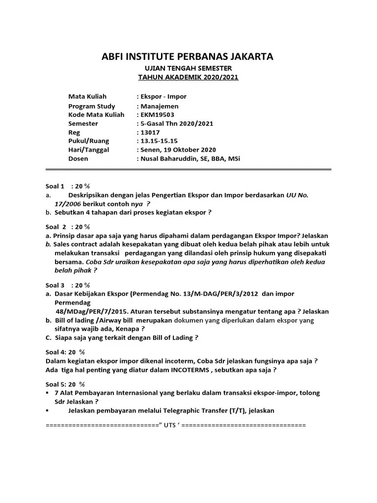 Abfi Institute Perbanas Jakarta: A. B. Sebutkan 4 Tahapan Dari Proses  Kegiatan Ekspor ? | PDF