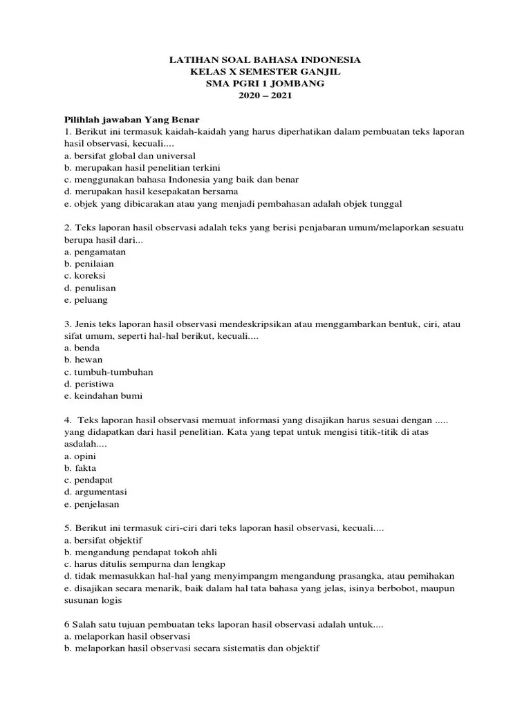 Soal Bahasa Indonesia Kelas 10 SMT 1 | PDF