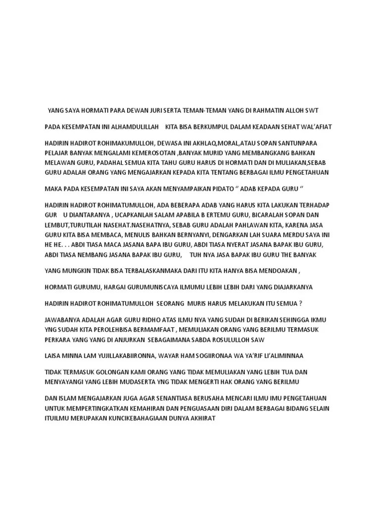 Naskah Pidato Adab Terhadap Guru Yang Saya Hormati para Dewan Juri Serta  Teman | PDF