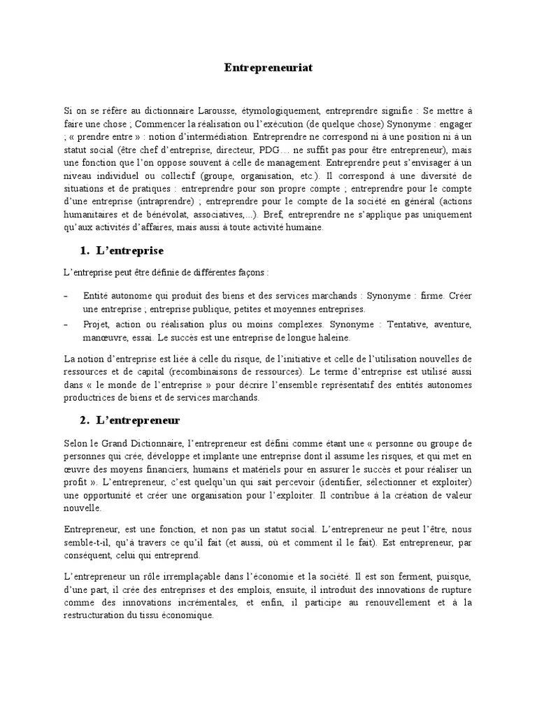 Cours Entrepreneuriat | PDF | Entrepreneuriat | Sociétés