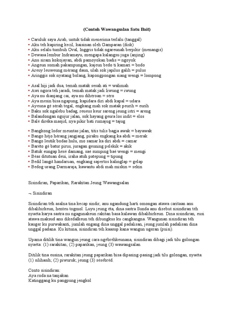 Contoh Wawangsalan Satu Bait | PDF