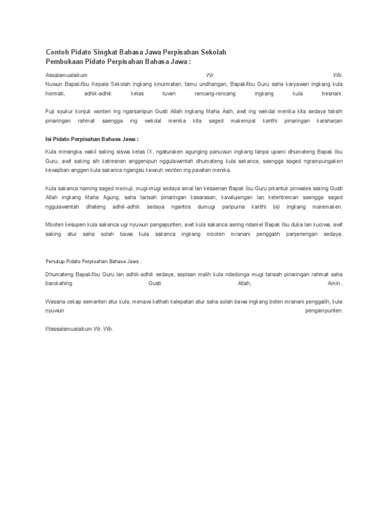 Contoh Pidato Singkat Bahasa Jawa Perpisahan Sekolah | PDF