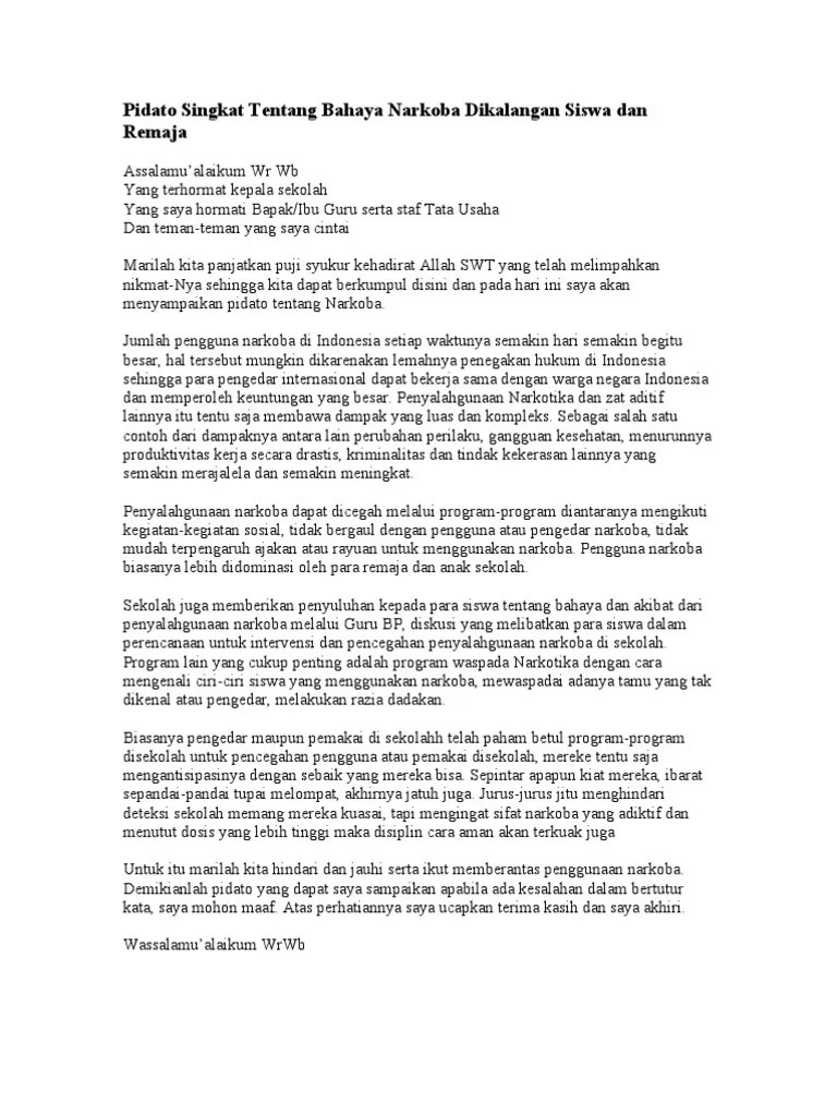 Pidato Singkat Tentang Bahaya Narkoba Dikalangan Siswa Dan Remaja | PDF