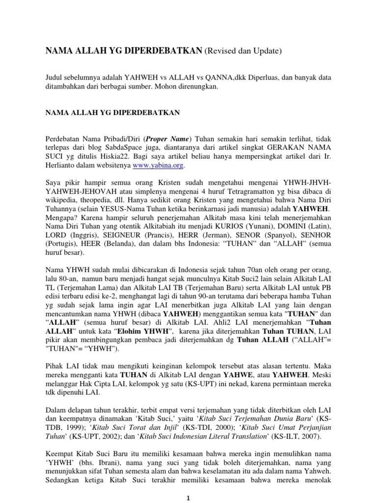 Nama Allah Yg Diperdebatkan | PDF