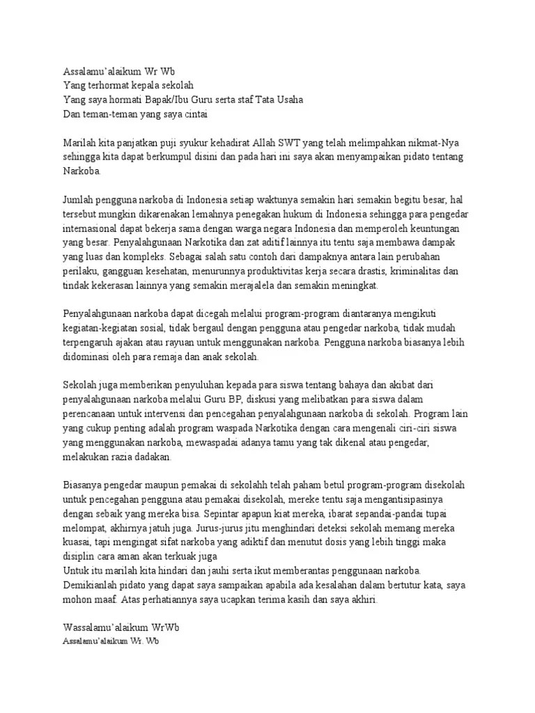 Contoh Pidato Tentang Narkoba Di Kalangan Pelajar