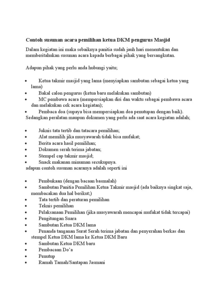 Contoh Susunan Acara Pemilihan Ketua DKM Pengurus Masjid | PDF