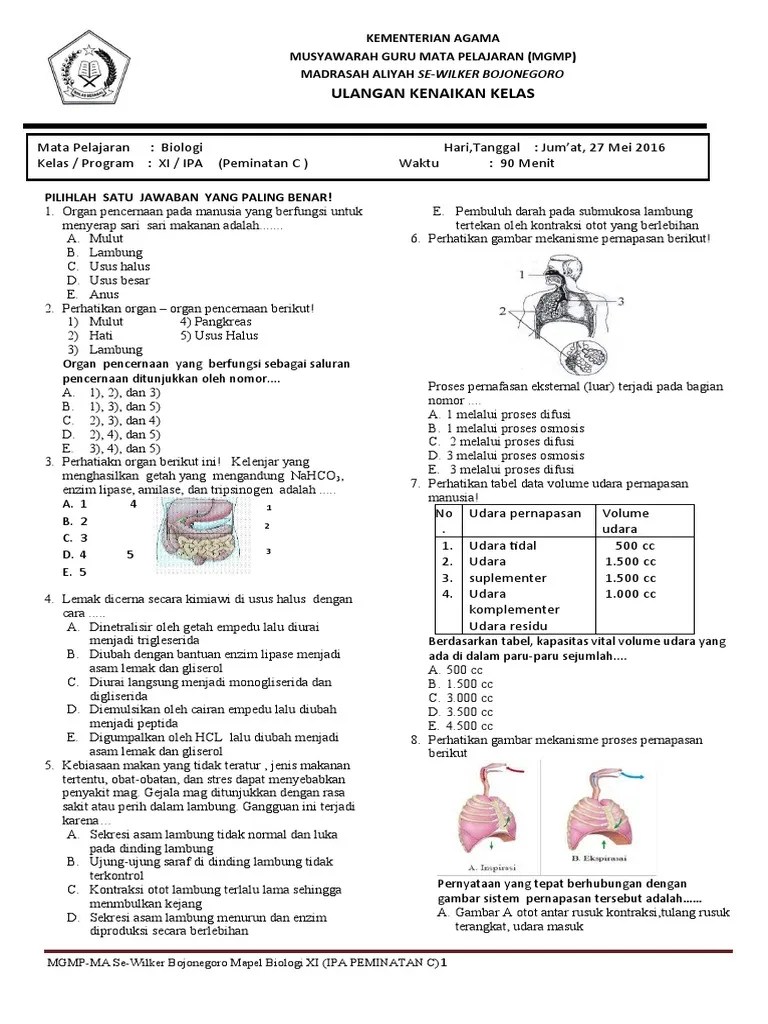60 Soal Ukk Kelas Xi Biologi k13 | PDF