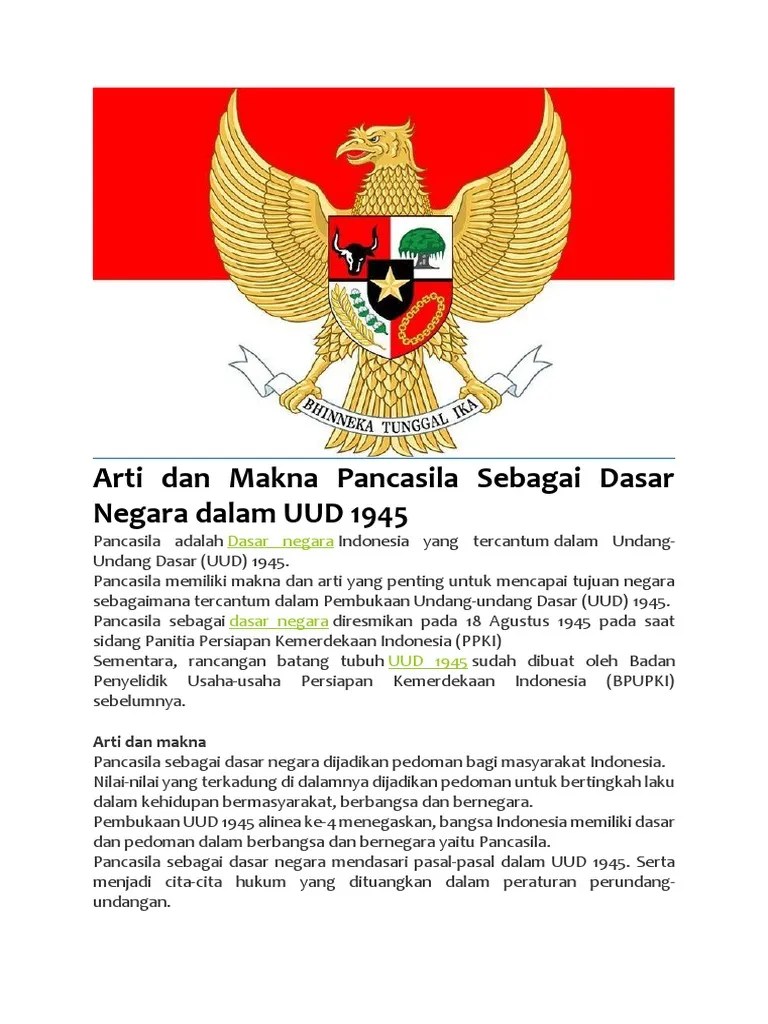 Arti Dan Makna Pancasila Sebagai Dasar Negara Dalam UUD 1945