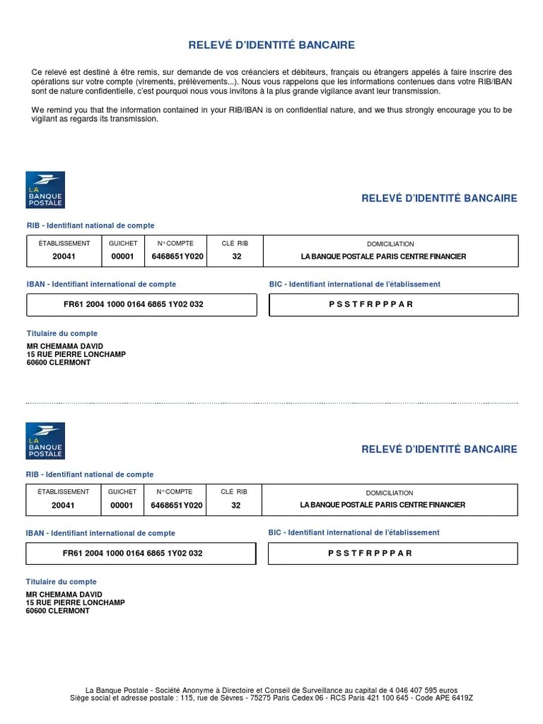Relevé D&rsquo;Identité Bancaire | PDF