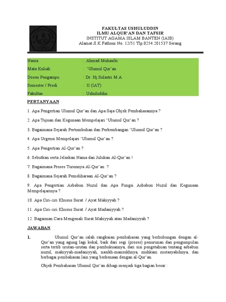 Soal Uts Hadis I | PDF