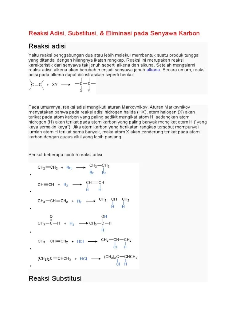 Reaksi Adisi, Substitusi Dan Eliminasi | PDF