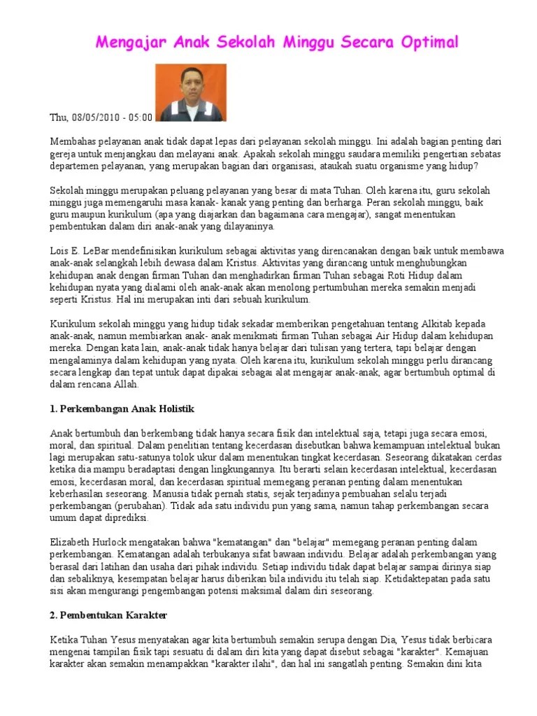 Mengajar Anak Sekolah Minggu Secara Optimal | PDF