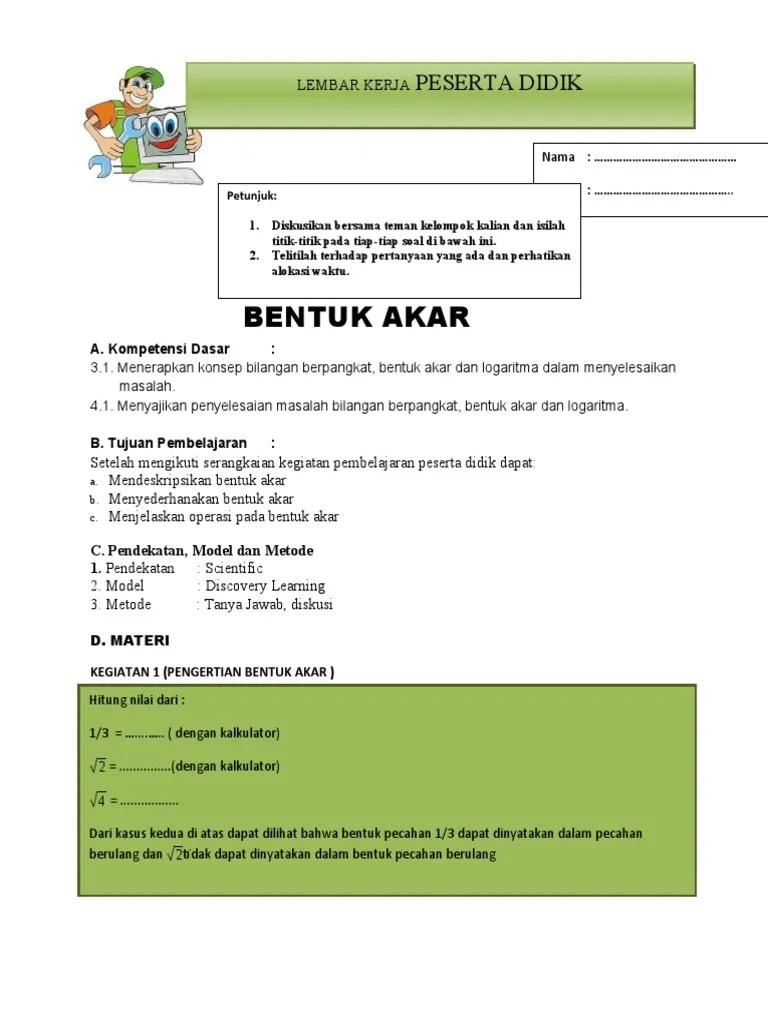 LKPD 3.1 (Bentuk Akar) | PDF