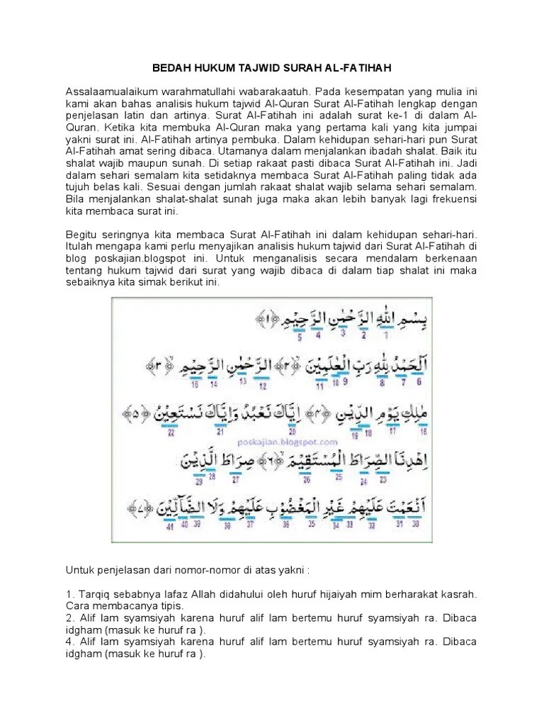 Bedah Hukum Tajwid Surah Al Fatihah | PDF