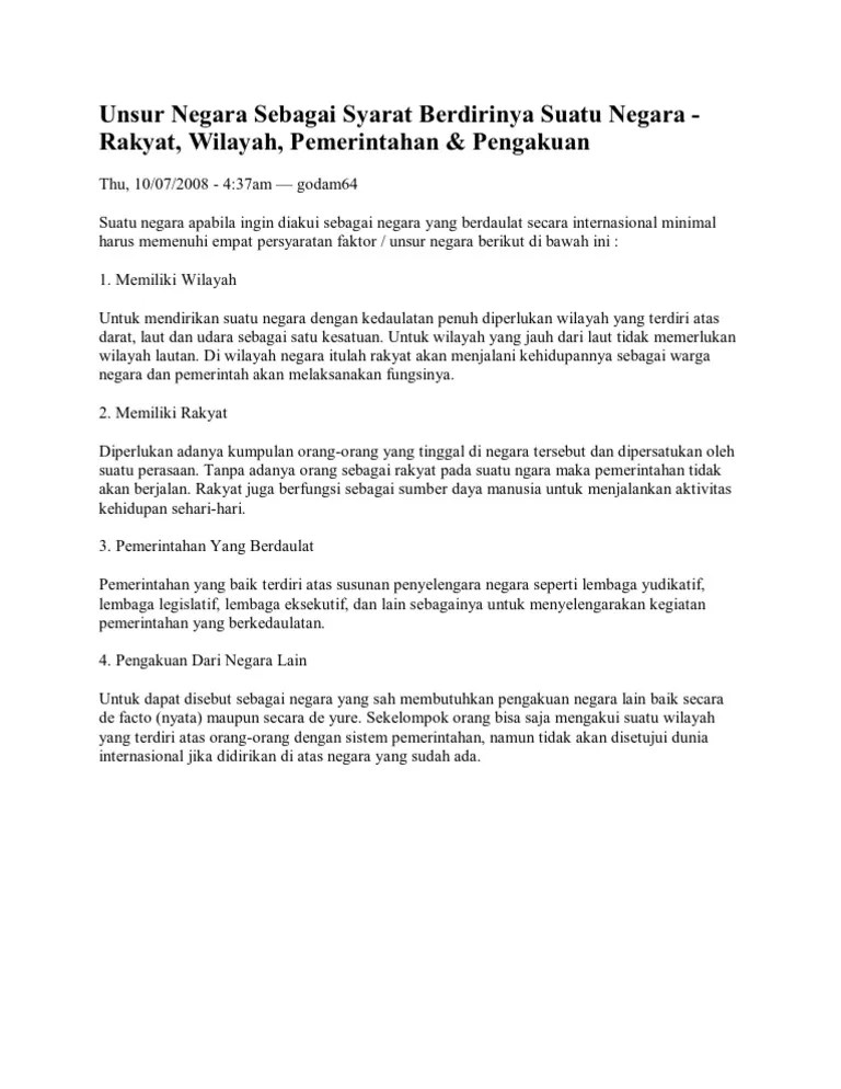 Unsur Negara Sebagai Syarat Berdirinya Suatu Negara | PDF