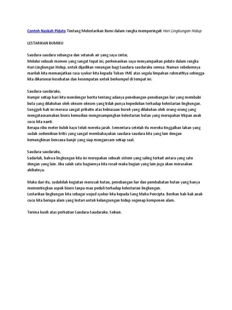 Contoh Pidato Singkat Tentang Melestarikan Lingkungan