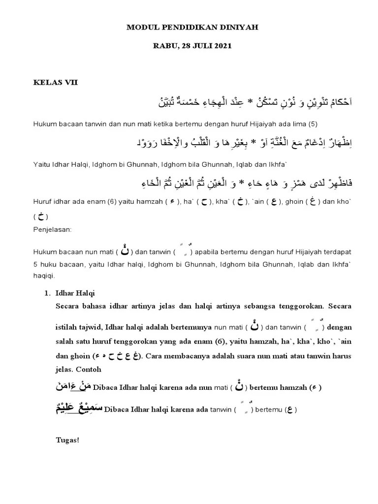 Materi Diniyah Rabu 28 Juli 2021 Kelas 7 | PDF