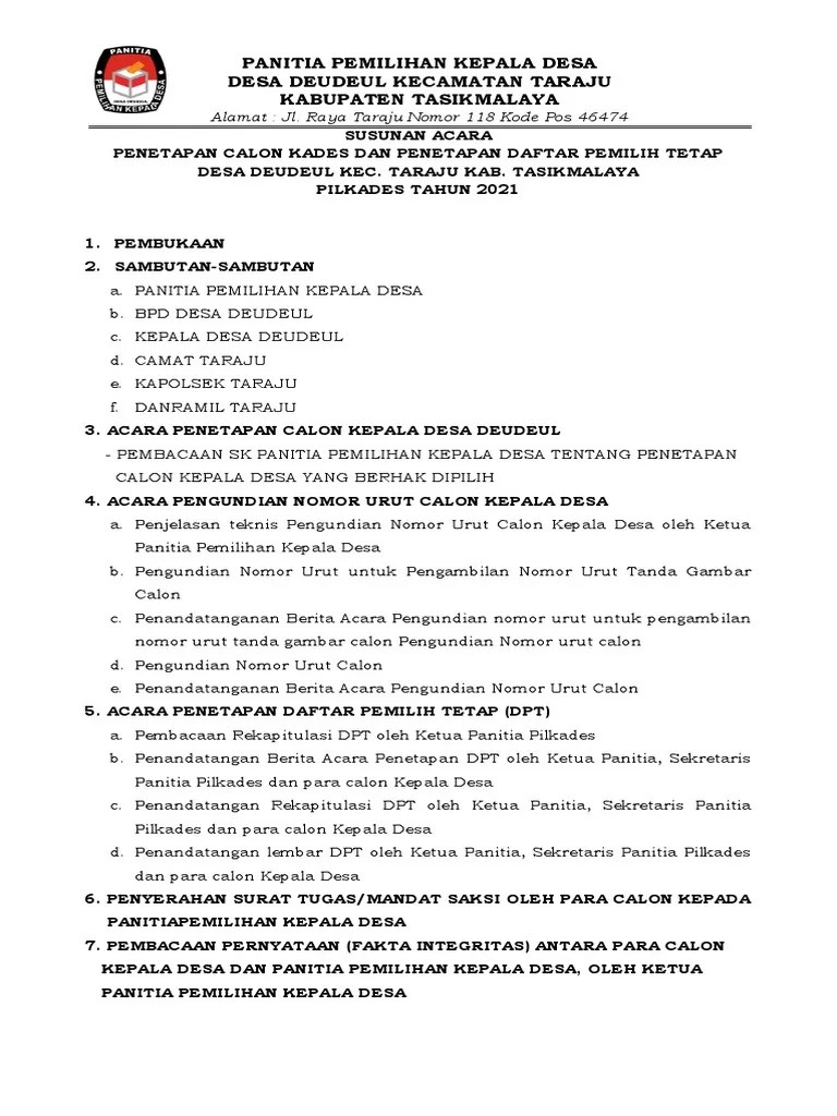 Susunan Acara Penetapan Calon Kepala Desa | PDF
