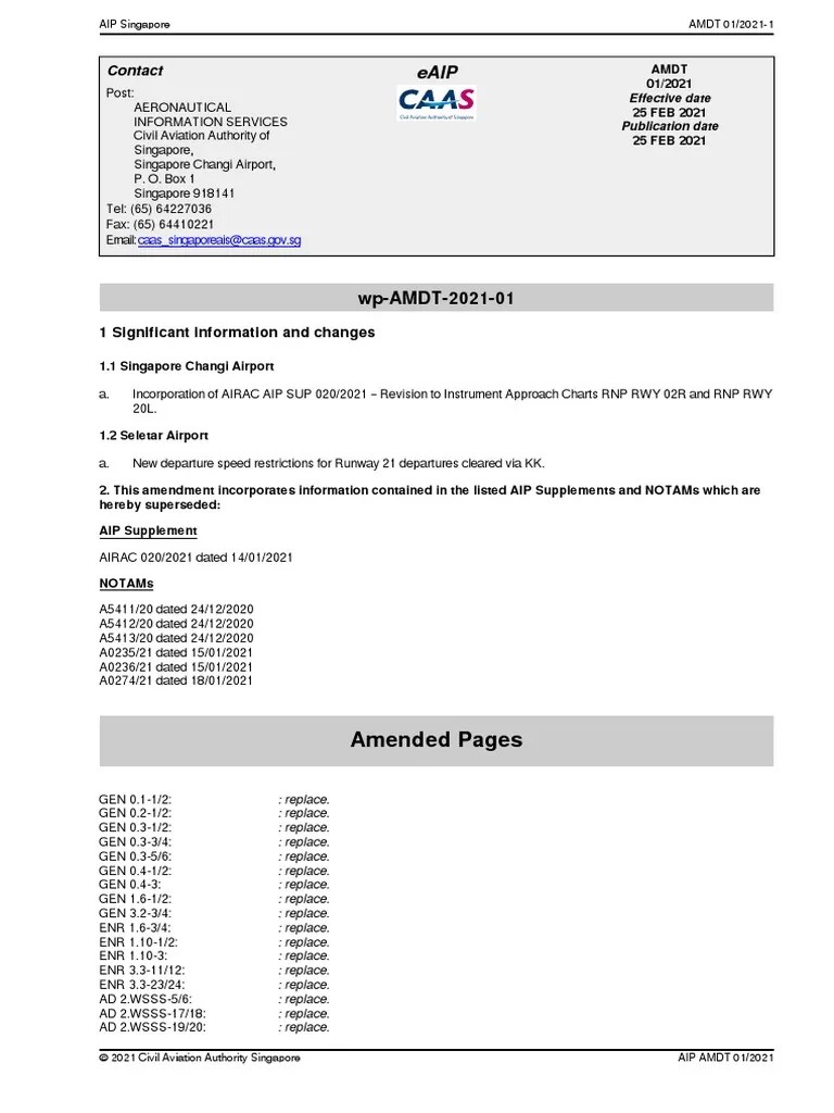 Aip Singapore - 25 Feb 21 | PDF | Air Traffic Control | Instrument Flight  Rules