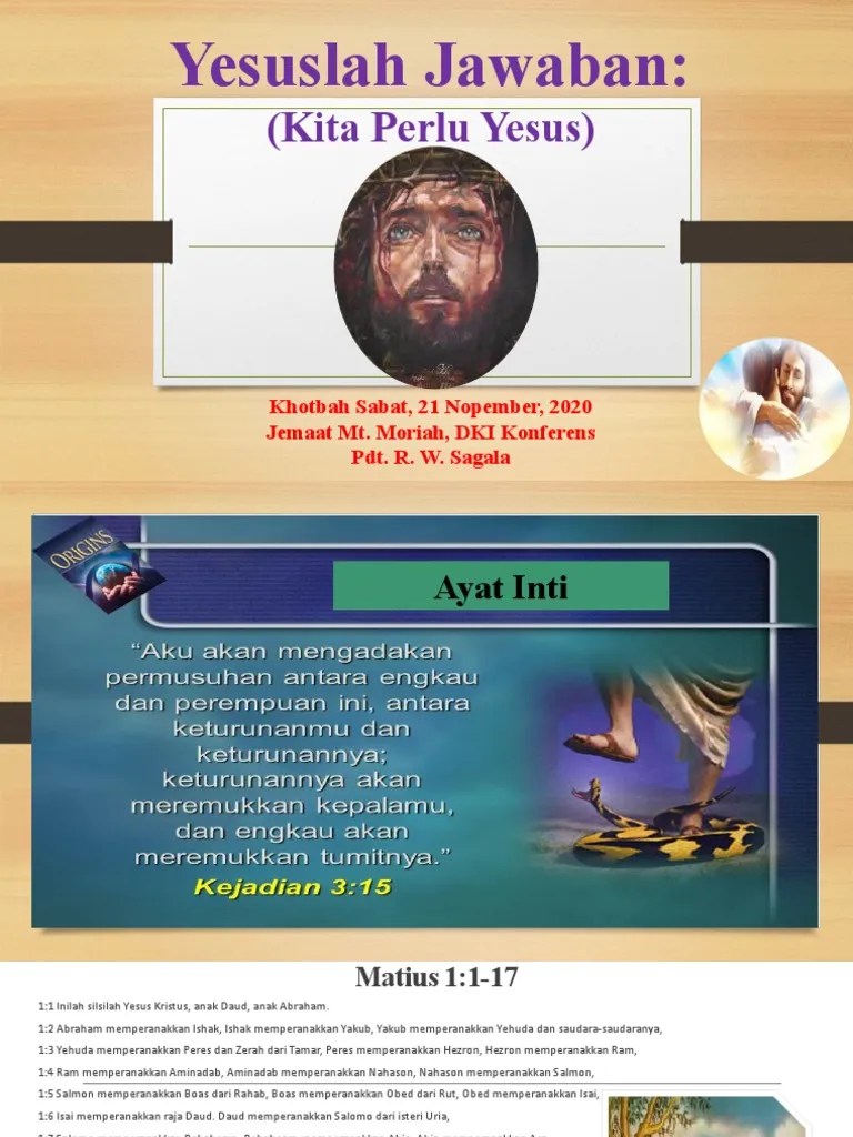 Khotbah Rohani Pdt. Dr. R.W. Sagala Yesuslah Jawaban- Matius 1 1-17 | PDF