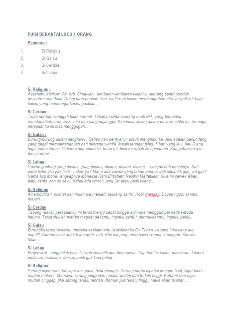 Puisi Berantai Lucu 4 Orang | PDF
