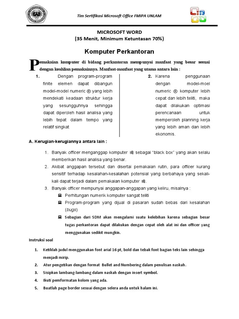 Soal Sertifikasi Office 4 | PDF
