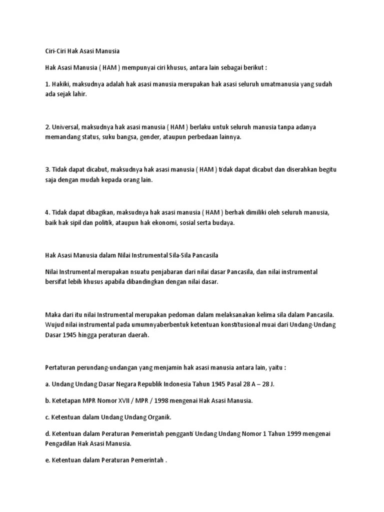 Ciri-Ciri Hak Asasi Manusia pert 3 bab 1 kls xii | PDF