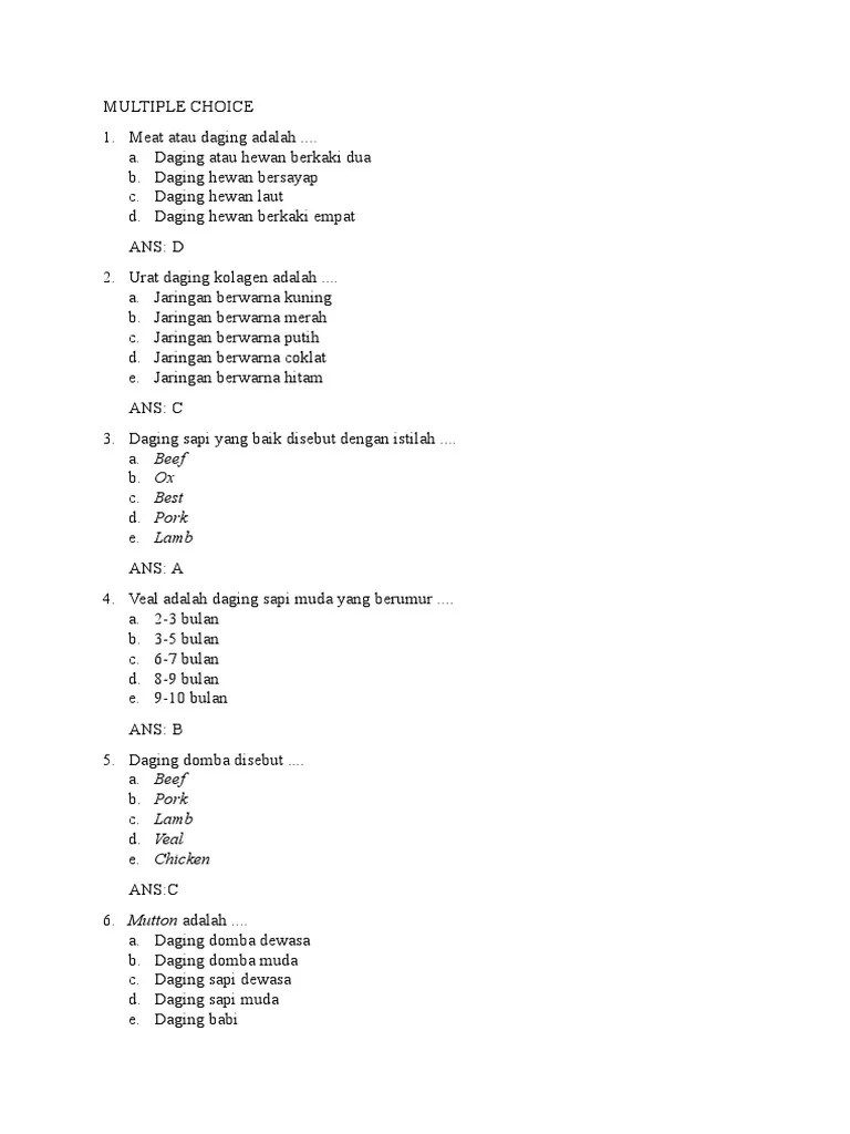 Kuis 1 Daging dan Hasil Olahannya | PDF