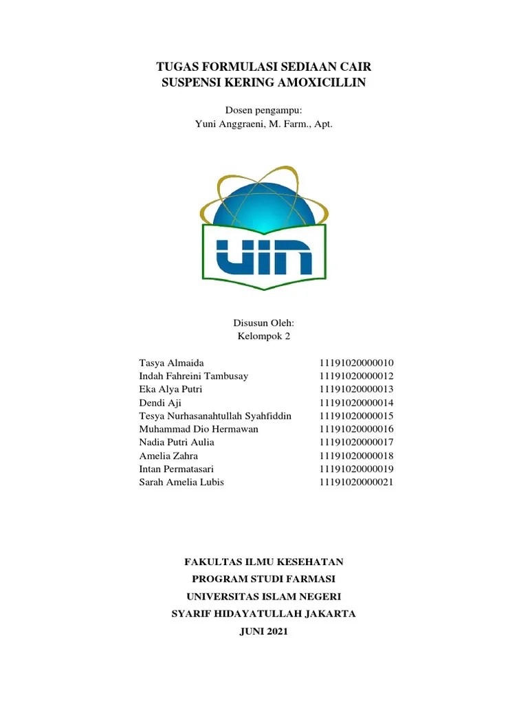 Kelompok 2 - Amelia Zahra - 11191020000018 - Tugas TSF Formulasi Sediaan  Cair | PDF