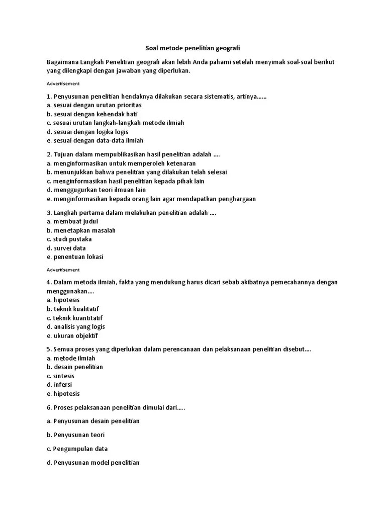 498075893 Soal Metode Penelitian Geografi1 | PDF