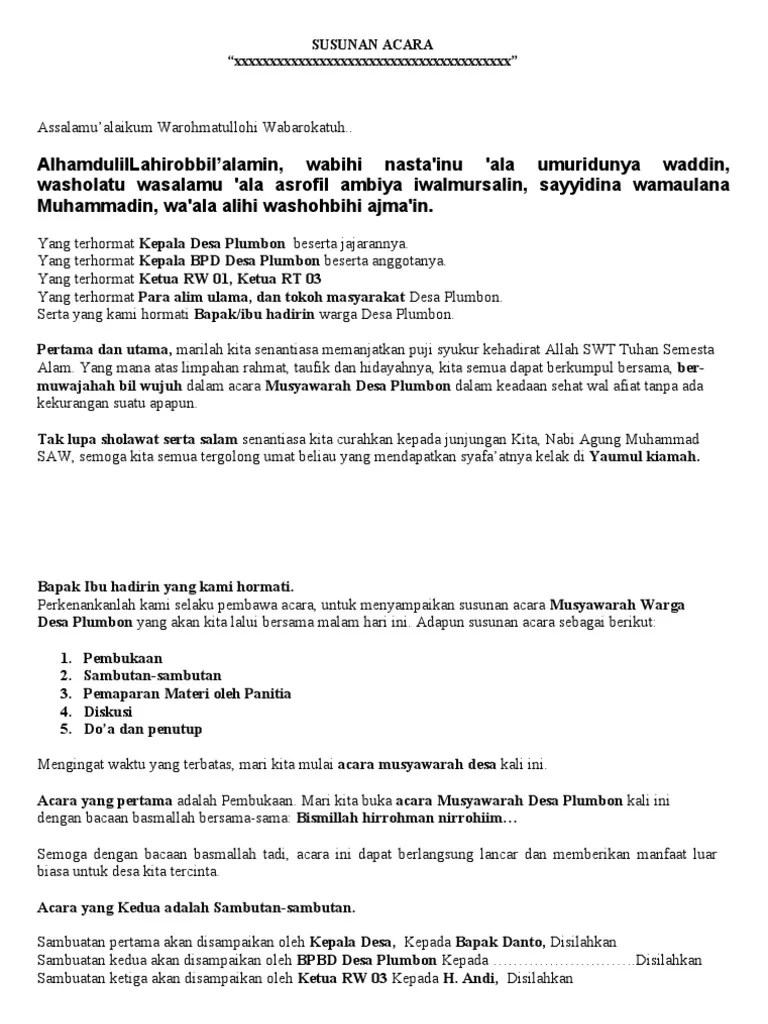 Contoh Susunan Acara Untuk Jadi MC Rapat RT | PDF