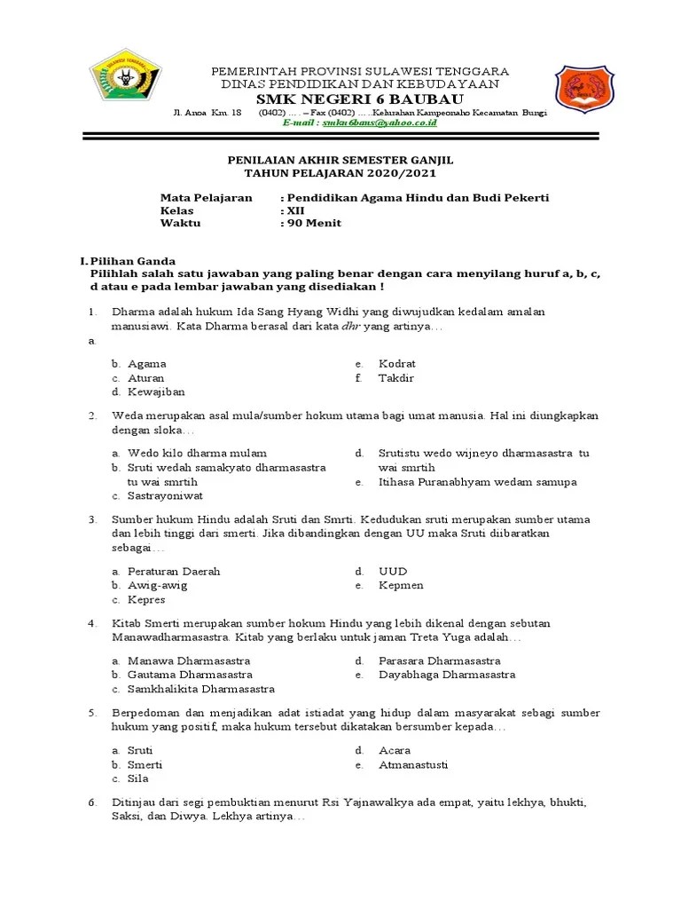 SOAL ULANGAN SMTR 1 K 13 KELAS XII | PDF