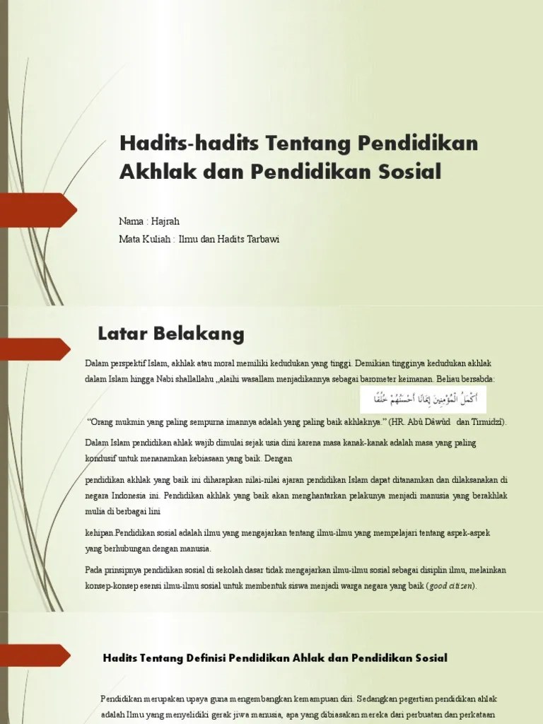 Hadits-Hadits Tentang Pendidikan Akhlak Dan Pendidikan Sosial | PDF